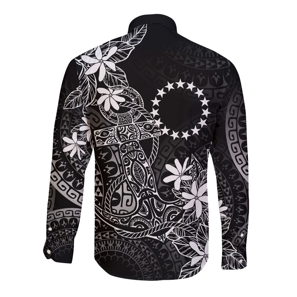 Black Kuki Airani Tapakau Long Sleeve Button Shirt Tribal Anchor Mix Tiare