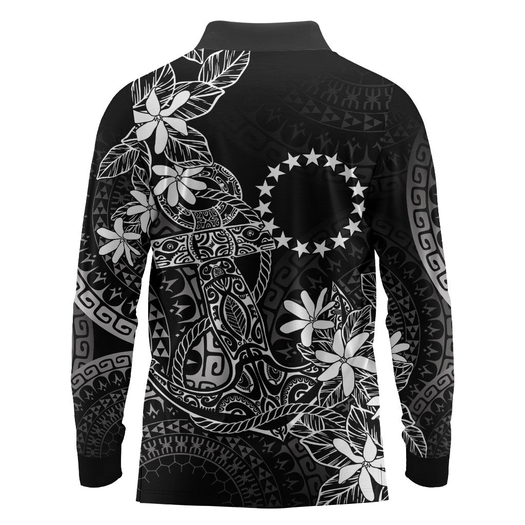 Black Kuki Airani Tapakau Long Sleeve Polo Shirt Tribal Anchor Mix Tiare