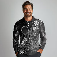 Black Kuki Airani Tapakau Long Sleeve Polo Shirt Tribal Anchor Mix Tiare