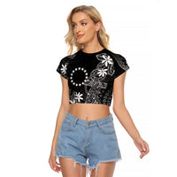 Black Kuki Airani Tapakau Raglan Cropped T Shirt Tribal Anchor Mix Tiare