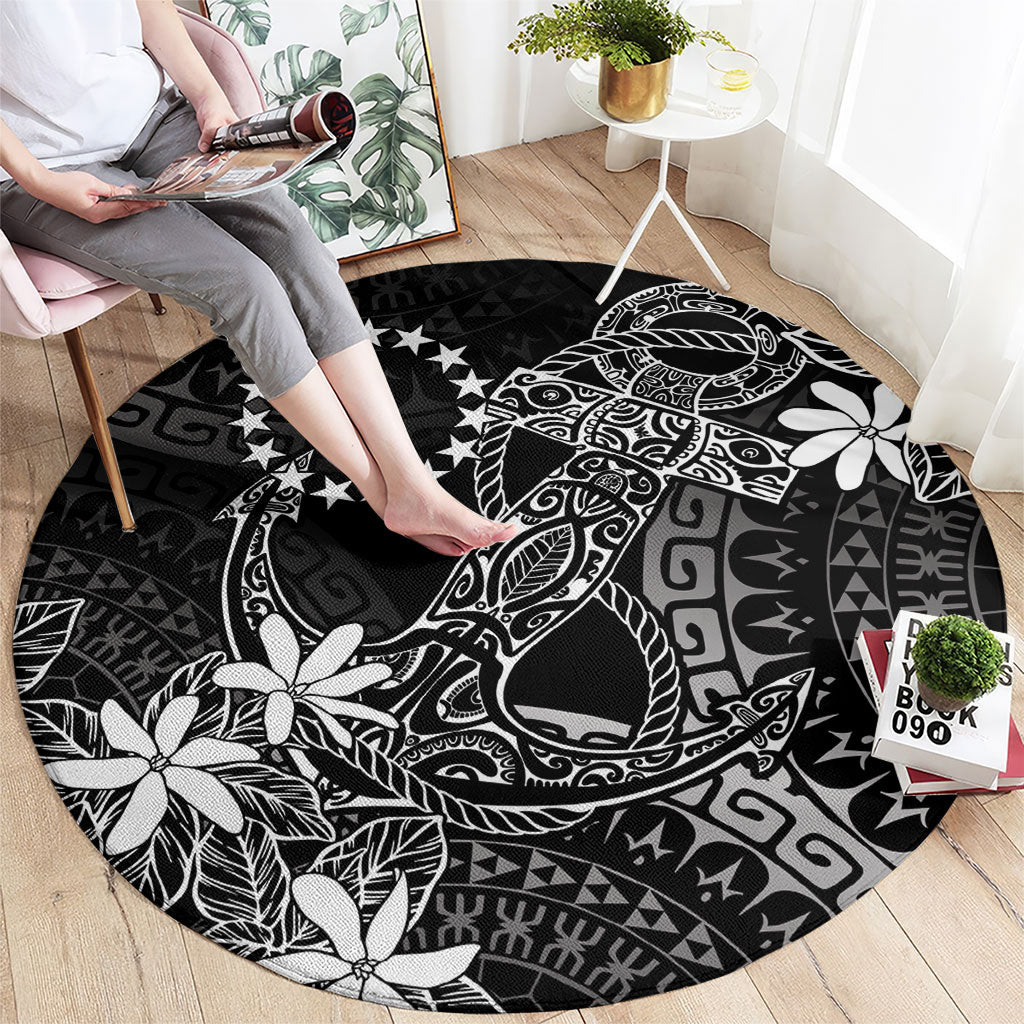 Black Kuki Airani Tapakau Round Carpet Tribal Anchor Mix Tiare