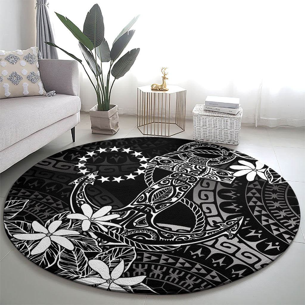 Black Kuki Airani Tapakau Round Carpet Tribal Anchor Mix Tiare