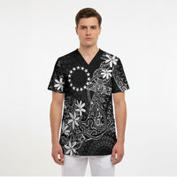 Black Kuki Airani Tapakau Scrub Top Tribal Anchor Mix Tiare