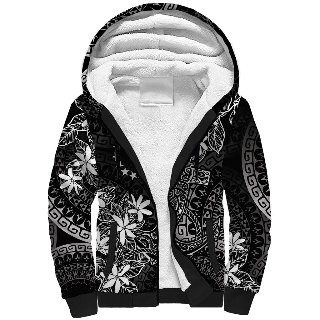 Black Kuki Airani Tapakau Sherpa Hoodie Tribal Anchor Mix Tiare