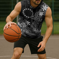Black Kuki Airani Tapakau Sleeveless Hoodie Tribal Anchor Mix Tiare