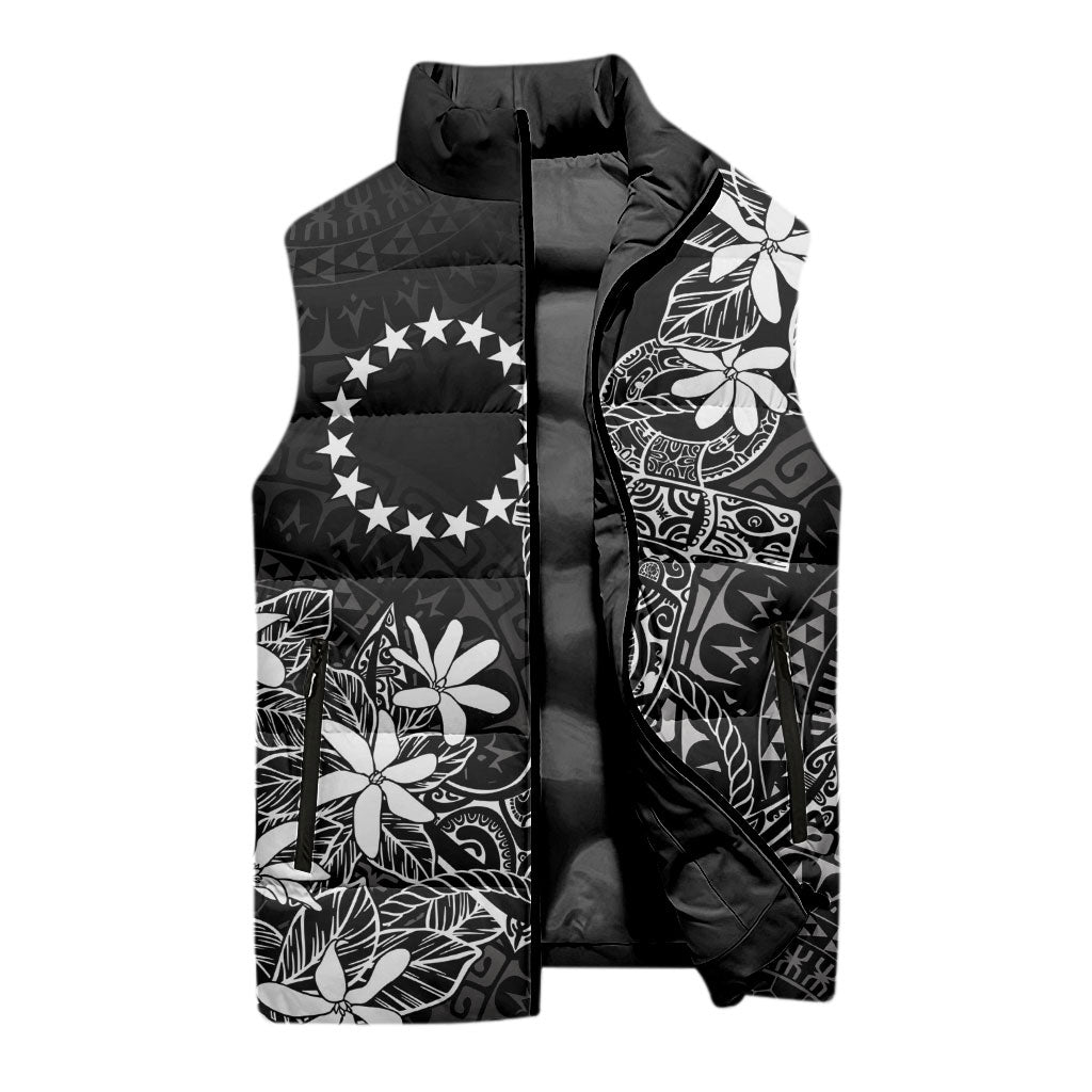 Black Kuki Airani Tapakau Sleeveless Puffer Jacket Tribal Anchor Mix Tiare