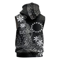 Black Kuki Airani Tapakau Sleeveless Zip Hoodie Tribal Anchor Mix Tiare