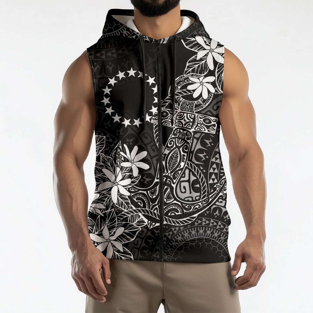 Black Kuki Airani Tapakau Sleeveless Zip Hoodie Tribal Anchor Mix Tiare