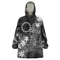 Black Kuki Airani Tapakau Wearable Blanket Hoodie Tribal Anchor Mix Tiare
