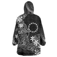 Black Kuki Airani Tapakau Wearable Blanket Hoodie Tribal Anchor Mix Tiare