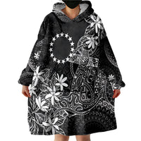 Black Kuki Airani Tapakau Wearable Blanket Hoodie Tribal Anchor Mix Tiare