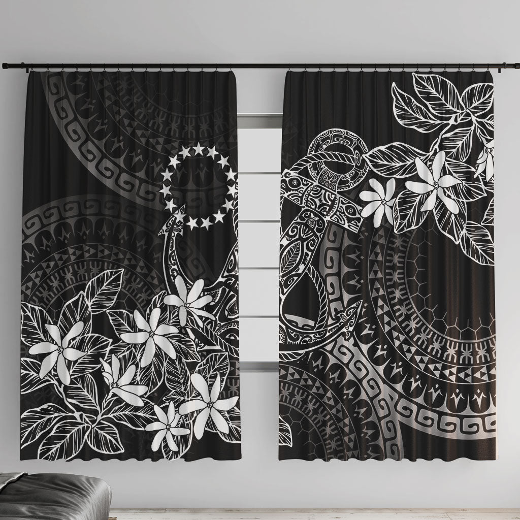 Black Kuki Airani Tapakau Window Curtain Tribal Anchor Mix Tiare LT7 With Hooks Black - Polynesian Pride
