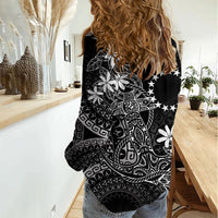 Black Kuki Airani Tapakau Women Casual Shirt Tribal Anchor Mix Tiare
