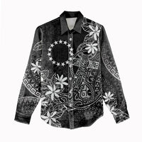 Black Kuki Airani Tapakau Women Casual Shirt Tribal Anchor Mix Tiare