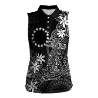 Black Kuki Airani Tapakau Women Sleeveless Polo Shirt Tribal Anchor Mix Tiare