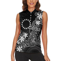 Black Kuki Airani Tapakau Women Sleeveless Polo Shirt Tribal Anchor Mix Tiare