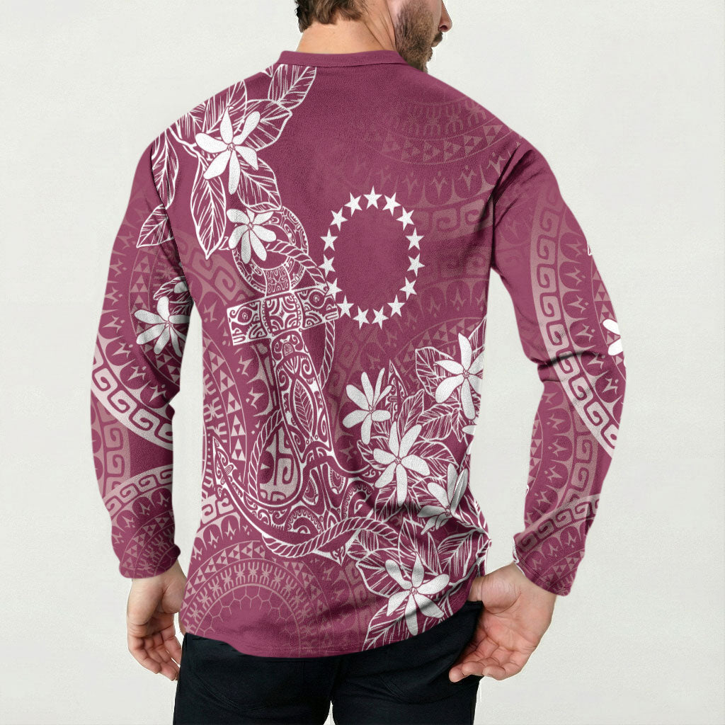 Maroon Kuki Airani Tapakau Button Sweatshirt Tribal Anchor Mix Tiare