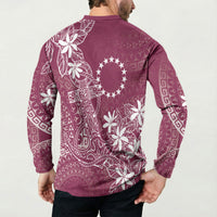 Maroon Kuki Airani Tapakau Button Sweatshirt Tribal Anchor Mix Tiare
