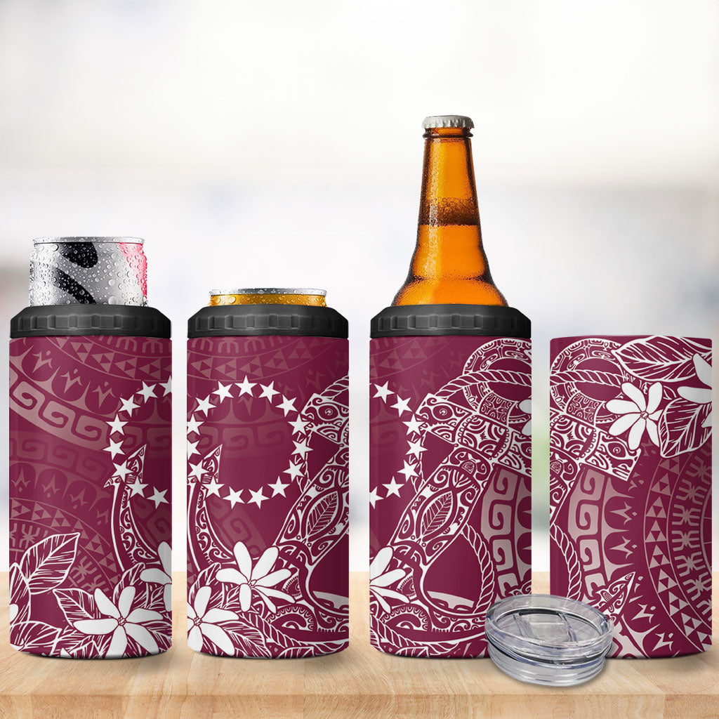 Maroon Kuki Airani Tapakau 4 in 1 Can Cooler Tumbler Tribal Anchor Mix Tiare