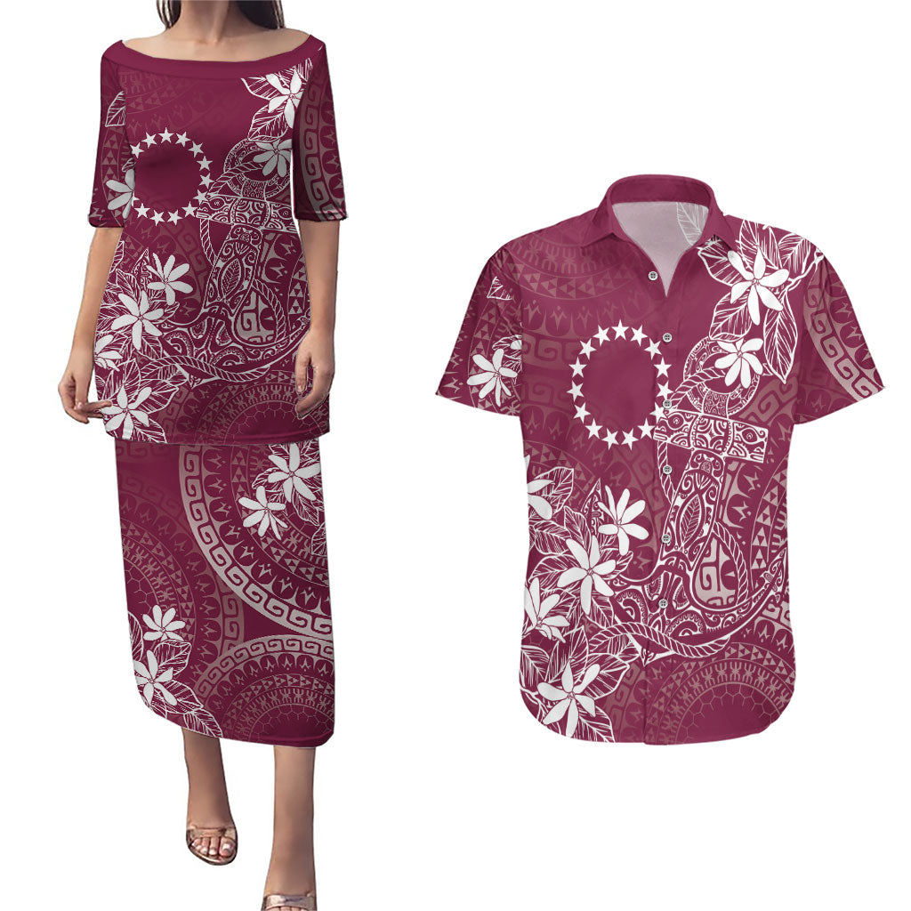 Maroon Kuki Airani Tapakau Couples Matching Puletasi and Hawaiian Shirt Tribal Anchor Mix Tiare