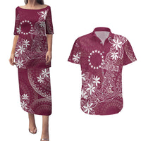 Maroon Kuki Airani Tapakau Couples Matching Puletasi and Hawaiian Shirt Tribal Anchor Mix Tiare