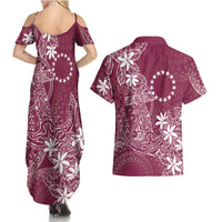 Maroon Kuki Airani Tapakau Couples Matching Summer Maxi Dress and Hawaiian Shirt Tribal Anchor Mix Tiare