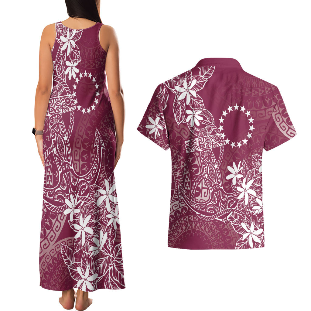 Maroon Kuki Airani Tapakau Couples Matching Tank Maxi Dress and Hawaiian Shirt Tribal Anchor Mix Tiare