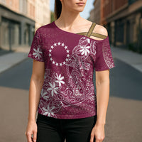 Maroon Kuki Airani Tapakau Cross Shoulder Shirt Tribal Anchor Mix Tiare