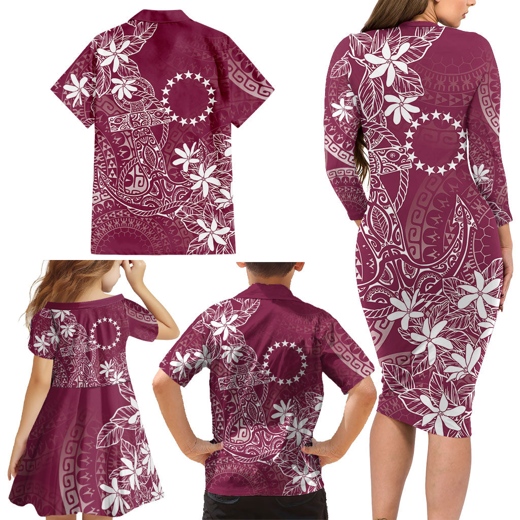 Maroon Kuki Airani Tapakau Family Matching Long Sleeve Bodycon Dress and Hawaiian Shirt Tribal Anchor Mix Tiare