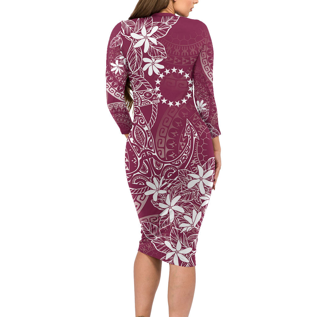 Maroon Kuki Airani Tapakau Family Matching Long Sleeve Bodycon Dress and Hawaiian Shirt Tribal Anchor Mix Tiare