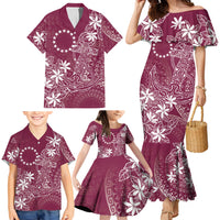 Maroon Kuki Airani Tapakau Family Matching Mermaid Dress and Hawaiian Shirt Tribal Anchor Mix Tiare