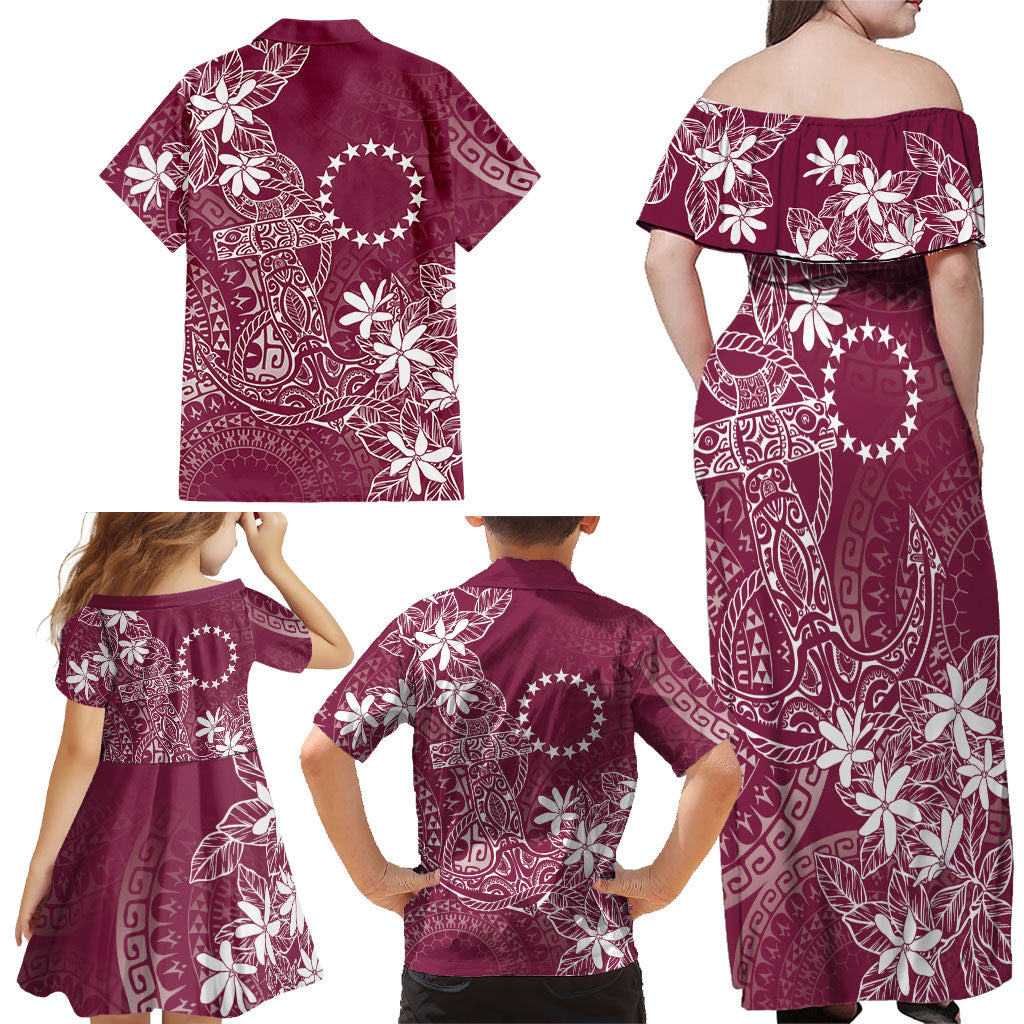 Maroon Kuki Airani Tapakau Family Matching Off Shoulder Maxi Dress and Hawaiian Shirt Tribal Anchor Mix Tiare