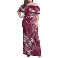 Maroon Kuki Airani Tapakau Family Matching Off Shoulder Maxi Dress and Hawaiian Shirt Tribal Anchor Mix Tiare