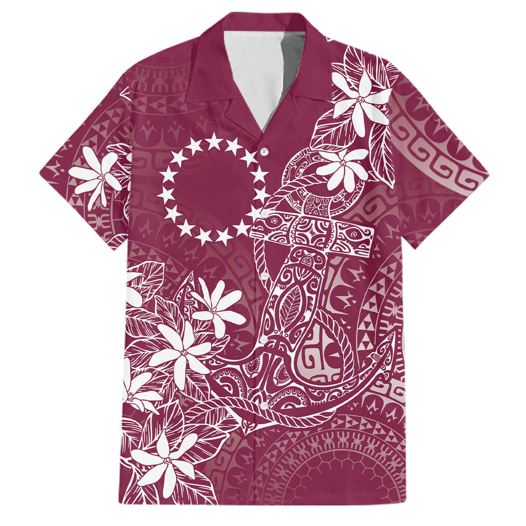 Maroon Kuki Airani Tapakau Family Matching Off Shoulder Short Dress and Hawaiian Shirt Tribal Anchor Mix Tiare