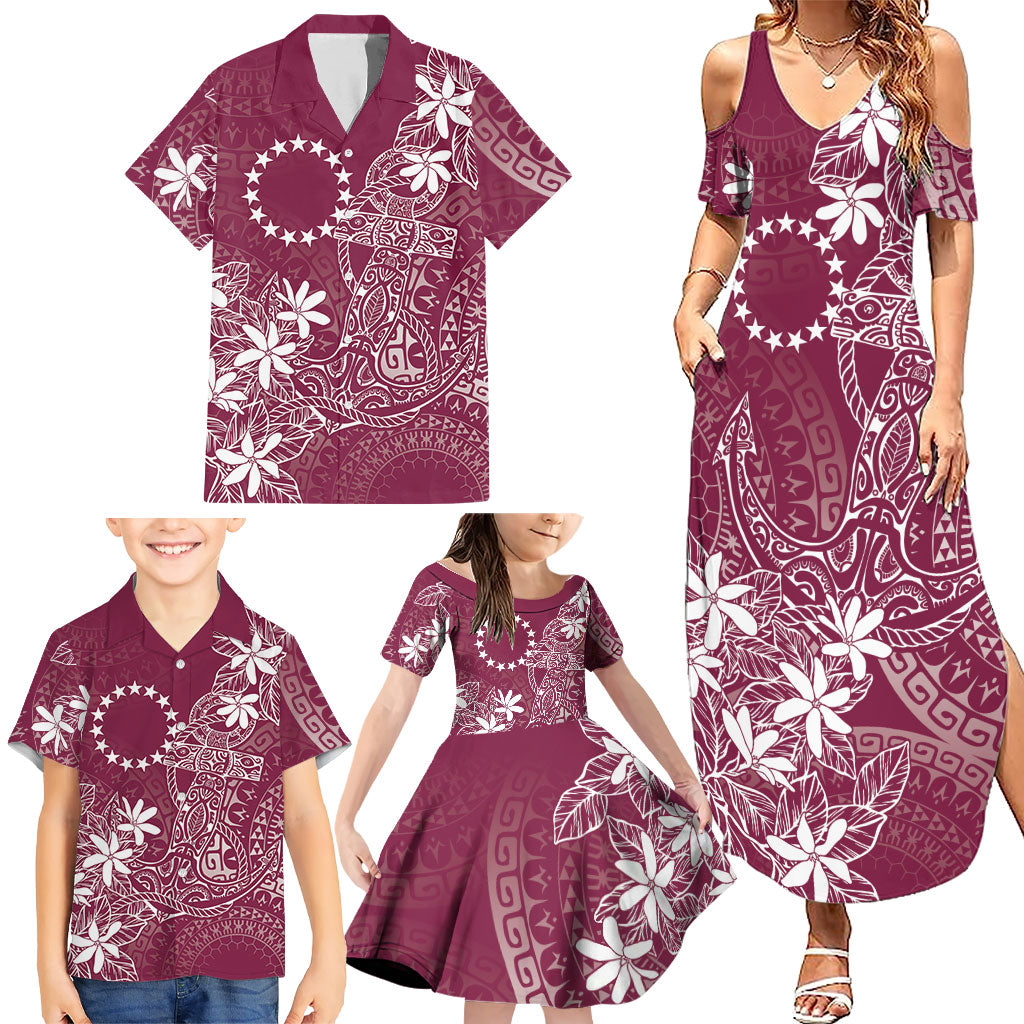 Maroon Kuki Airani Tapakau Family Matching Summer Maxi Dress and Hawaiian Shirt Tribal Anchor Mix Tiare