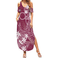 Maroon Kuki Airani Tapakau Family Matching Summer Maxi Dress and Hawaiian Shirt Tribal Anchor Mix Tiare