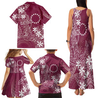 Maroon Kuki Airani Tapakau Family Matching Tank Maxi Dress and Hawaiian Shirt Tribal Anchor Mix Tiare
