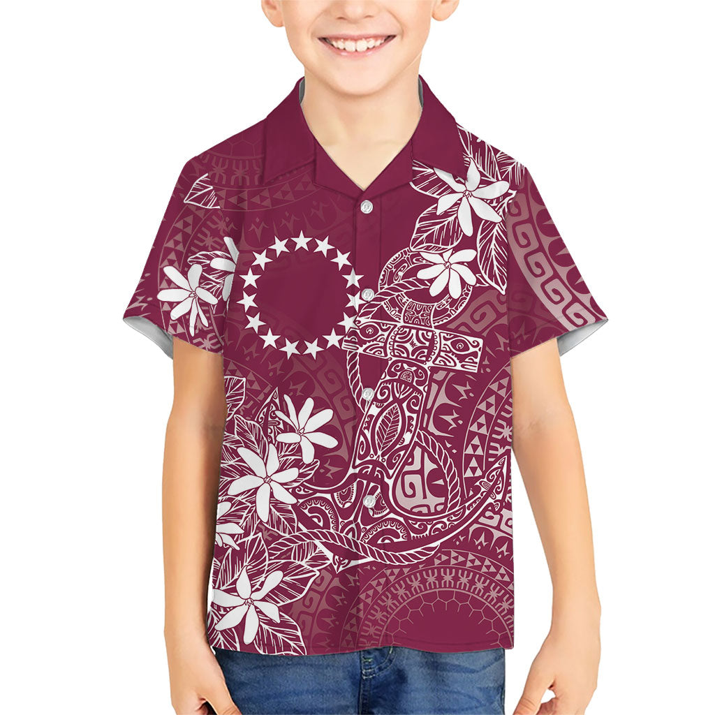 Maroon Kuki Airani Tapakau Kid Hawaiian Shirt Tribal Anchor Mix Tiare