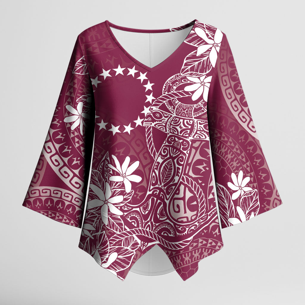 Maroon Kuki Airani Tapakau Kimono Sleeve Blouse Tribal Anchor Mix Tiare