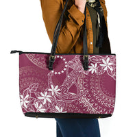 Maroon Kuki Airani Tapakau Leather Tote Bag Tribal Anchor Mix Tiare