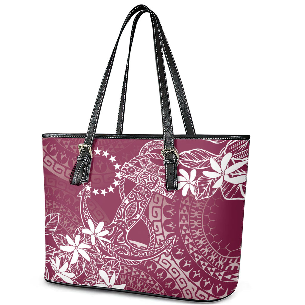 Maroon Kuki Airani Tapakau Leather Tote Bag Tribal Anchor Mix Tiare