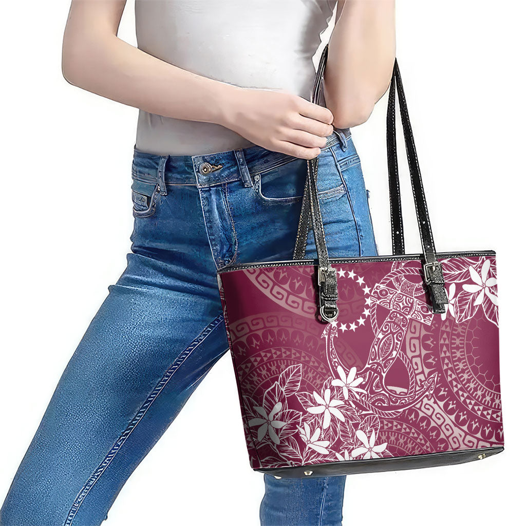 Maroon Kuki Airani Tapakau Leather Tote Bag Tribal Anchor Mix Tiare