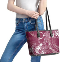 Maroon Kuki Airani Tapakau Leather Tote Bag Tribal Anchor Mix Tiare
