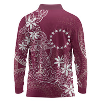 Maroon Kuki Airani Tapakau Long Sleeve Polo Shirt Tribal Anchor Mix Tiare