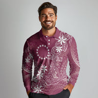 Maroon Kuki Airani Tapakau Long Sleeve Polo Shirt Tribal Anchor Mix Tiare