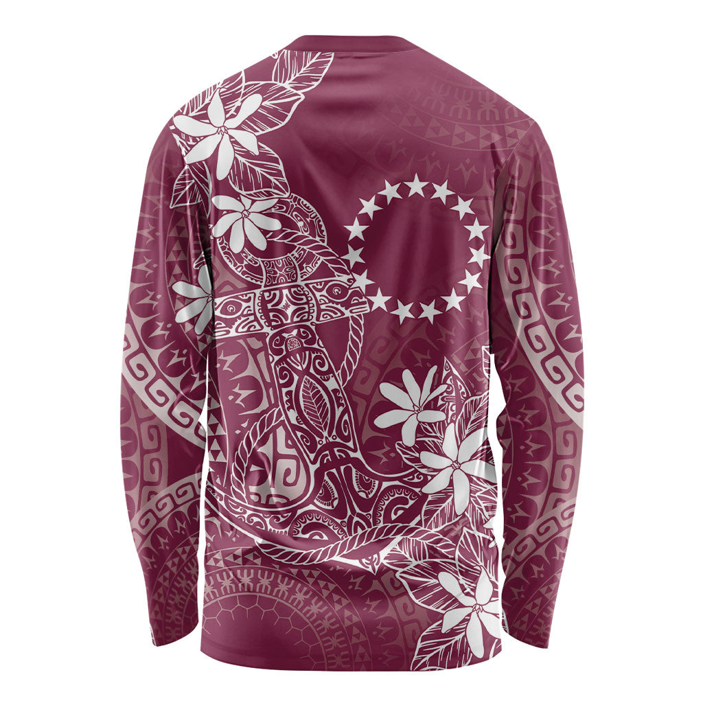 Maroon Kuki Airani Tapakau Long Sleeve Shirt Tribal Anchor Mix Tiare