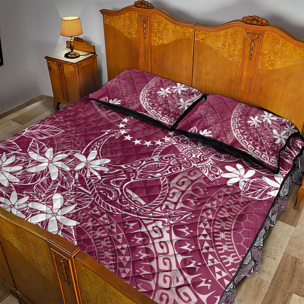 Maroon Kuki Airani Tapakau Quilt Bed Set Tribal Anchor Mix Tiare