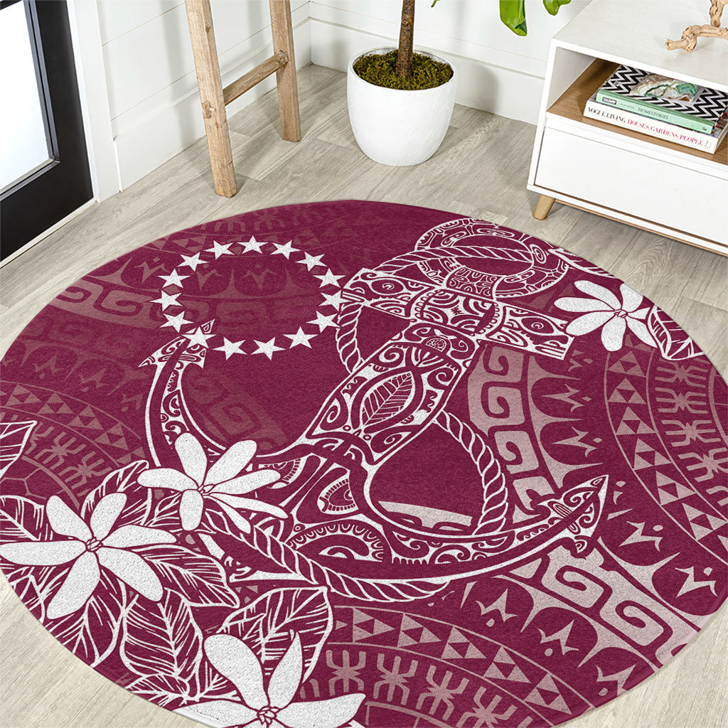 Maroon Kuki Airani Tapakau Round Carpet Tribal Anchor Mix Tiare LT7 Maroon - Polynesian Pride