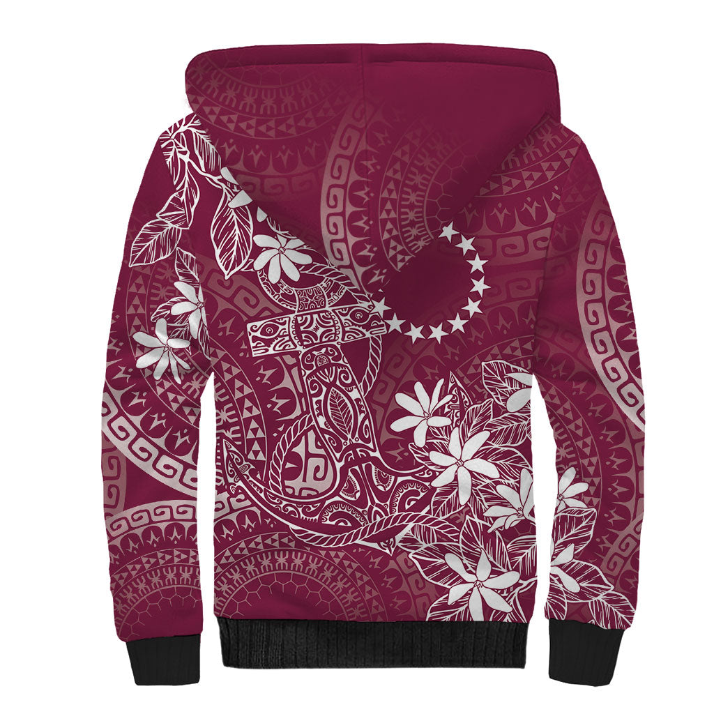 Maroon Kuki Airani Tapakau Sherpa Hoodie Tribal Anchor Mix Tiare