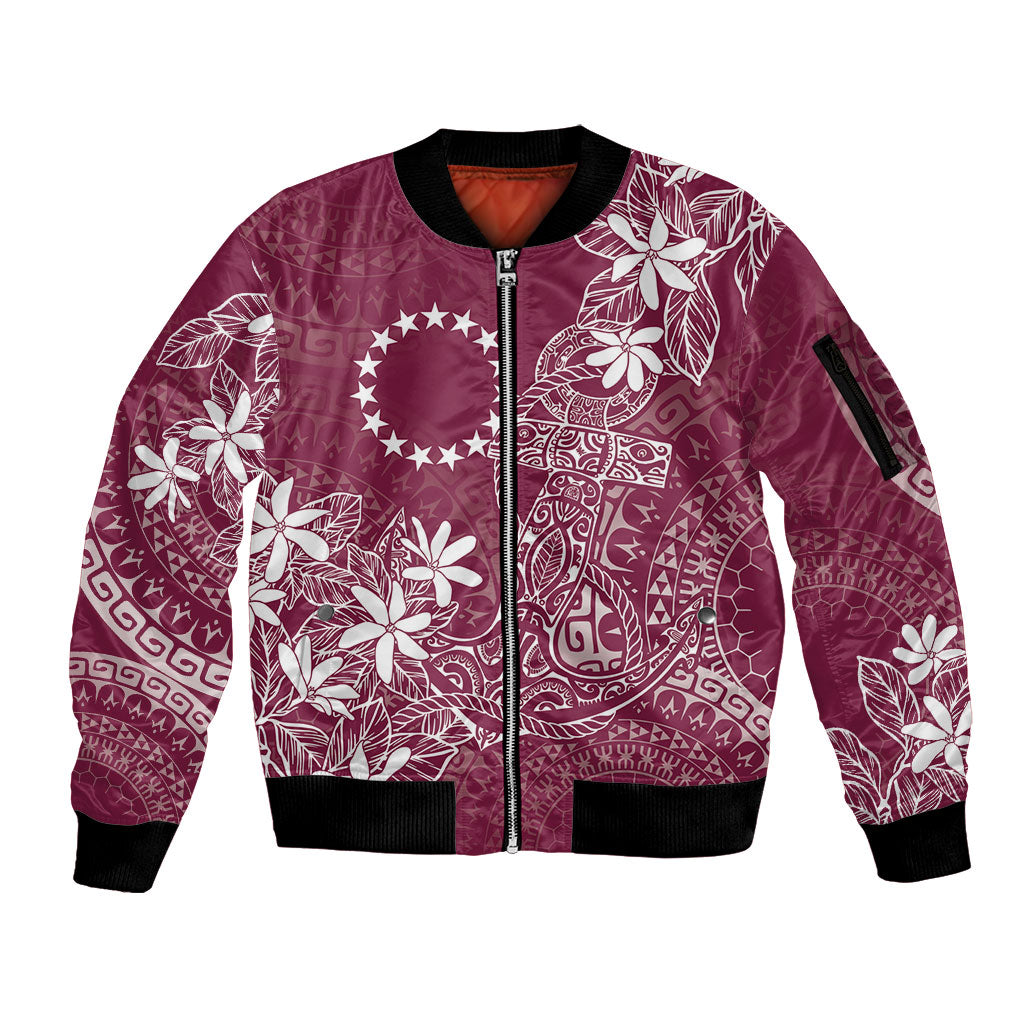Maroon Kuki Airani Tapakau Sleeve Zip Bomber Jacket Tribal Anchor Mix Tiare LT7 Unisex Maroon - Polynesian Pride